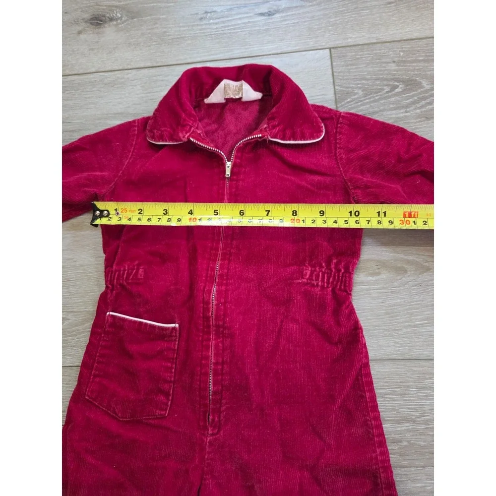 Vintage 70s Montgomery Ward Baby Corduroy Romper Body Suit Red Zipper Toddler 2T